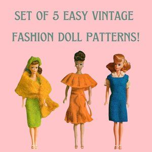 Fits Barbie Fashion Doll Clothing 1950s Clothes Easy Knitting Pattern Beginners